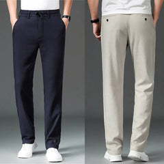 High Quality Regular Tapered Fit Linen Cotton Elasticated Waist Drawstring Trousers (Set of 2)