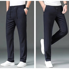 High Quality Regular Tapered Fit Linen Cotton Elasticated Waist Drawstring Trousers (Set of 2)