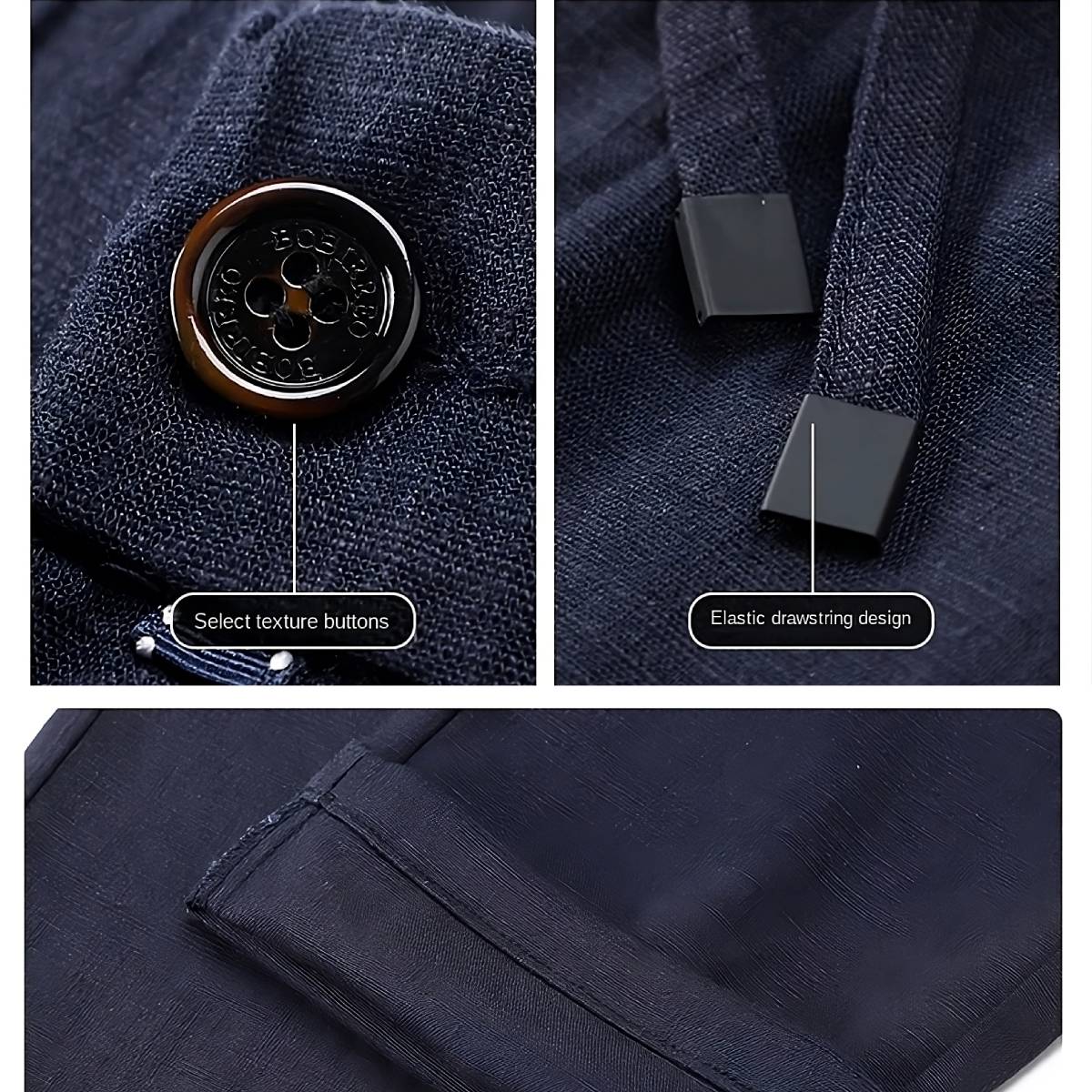 High Quality Regular Tapered Fit Linen Cotton Elasticated Waist Drawstring Trousers (Set of 2)
